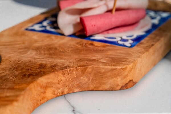 DSC00966 (1) Olive wood ceramic serving board, styled with food