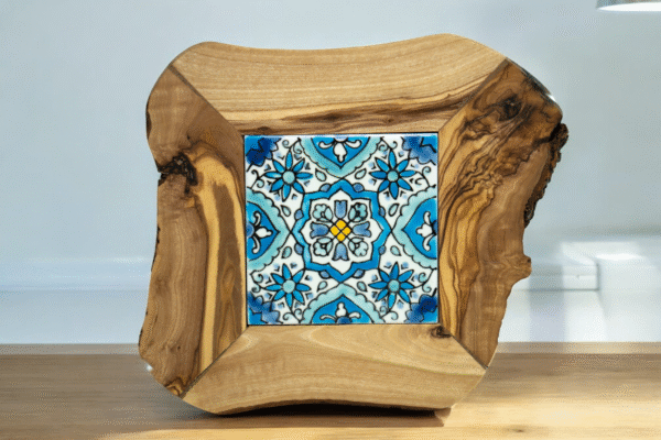 DSC06584-Enhanced-NR-Photoroom Olive wood ceramic coaster, close-up of ceramic inlay