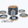 Olive wood coaster set of 6 with matching holder