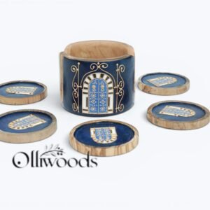 Olive Wood Coaster Set with Holder Olive wood coaster set of 6 with matching holder