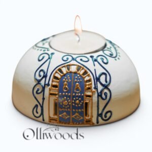 Olive Wood Painted Candle Holder - Medina Collection Hand-painted olive wood candle holder, Medina Collection