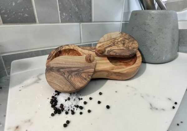 Lidded Salt Cellar Handmade Olive Wood Salt Cellar "Atlas Series” Lidded Salt Cellar Handmade Olive Wood Salt Cellar "Atlas Series”