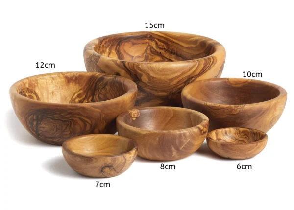 Olive wood bowls, stacked view