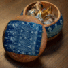 Olive wood painted jewelry box, hand-painted design detail