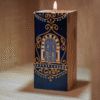 blue-Hand-Painted Olive Wood Candle Holder Olive wood candlestick, blue finish