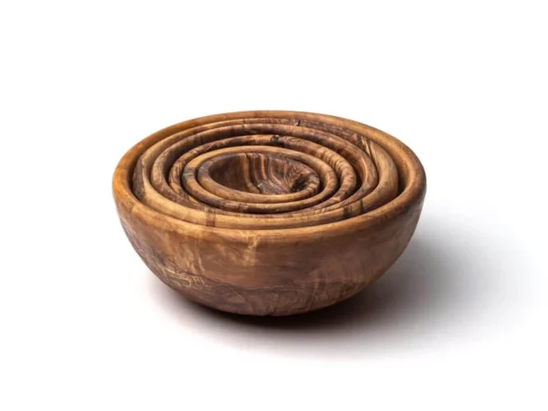 Olive wood bowls, close-up of grain