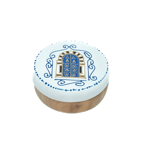 rond painted Jewelry Holder white small 2 Olive wood large jewelry box, side view