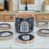 Olive wood painted coasters, close-up of design