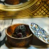Olive wood storage bowl, lid removed