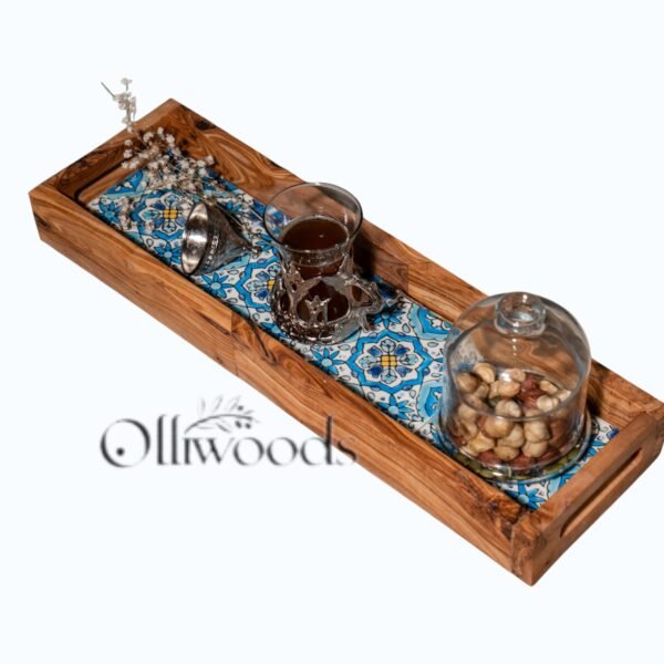 Olive Wood Ceramic Serving Tray Olive wood ceramic serving tray with tile inlay