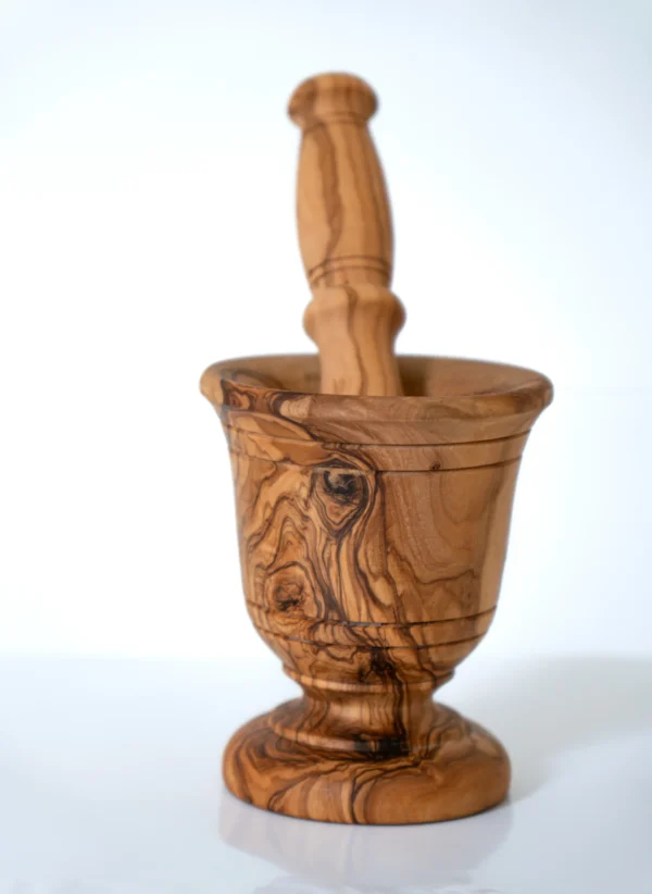 Olive Wood Mortar and Pestle - Grain Detail Olive wood mortar and pestle, close-up of wood grain