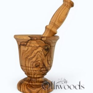 Handcrafted olive wood mortar and pestle, large size