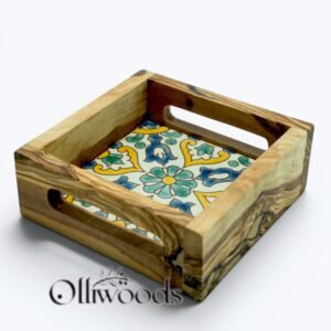 Olive Wood Ceramic Coaster with Handle Olive wood ceramic coaster with handle