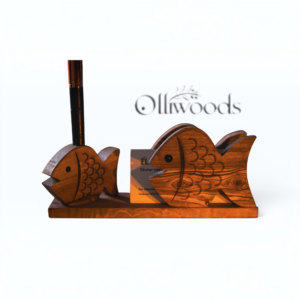 Olive Wood Fish Duo Desk Stand Olive wood fish duo desk stand sculpture