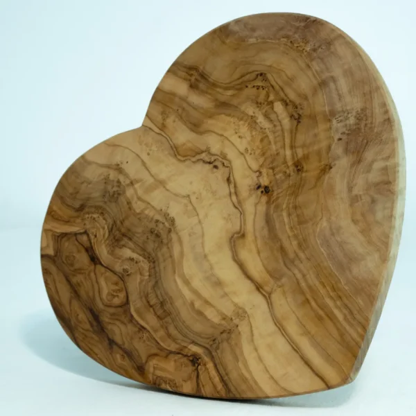 Olive wood heart-shaped board, top view