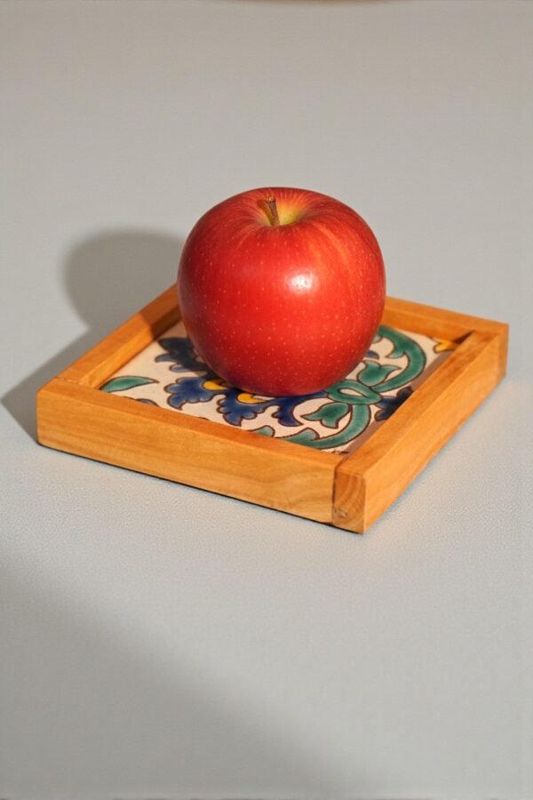 2 Olive wood ceramic coaster tray, top view