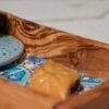 Ceramic Tray (3) Olive wood ceramic serving tray, styled with snacks