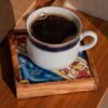 DSC00730 (1) Olive wood ceramic coaster tray, close-up of ceramic