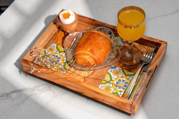 tray Olive wood ceramic serving tray, top view