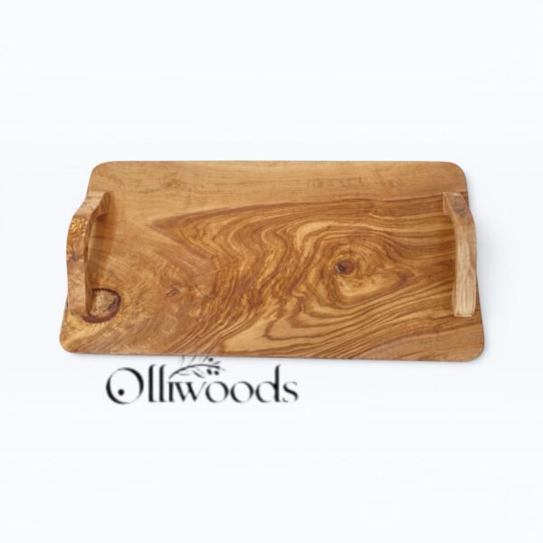 Olive wood serving tray with handles