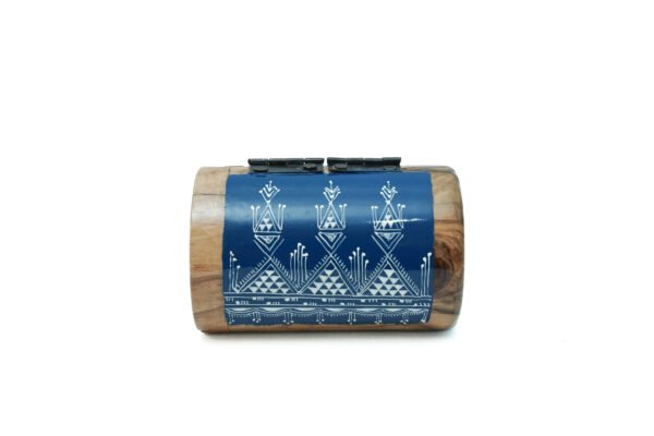 Olive wood keepsake box, open lid interior