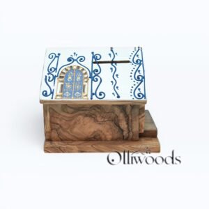 Olive wood house-shaped piggy bank