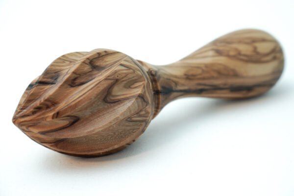 DSC07267 Olive wood citrus juicer, in use on lemon
