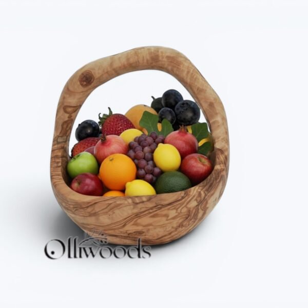 Olive Wood Fruit Basket with Handle Olive wood fruit basket with handle, natural grain